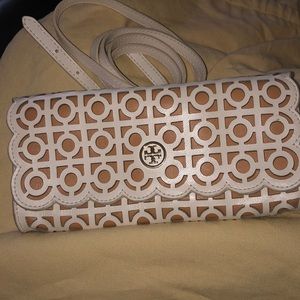 Tory Burch cream/tan clutch/crossbody